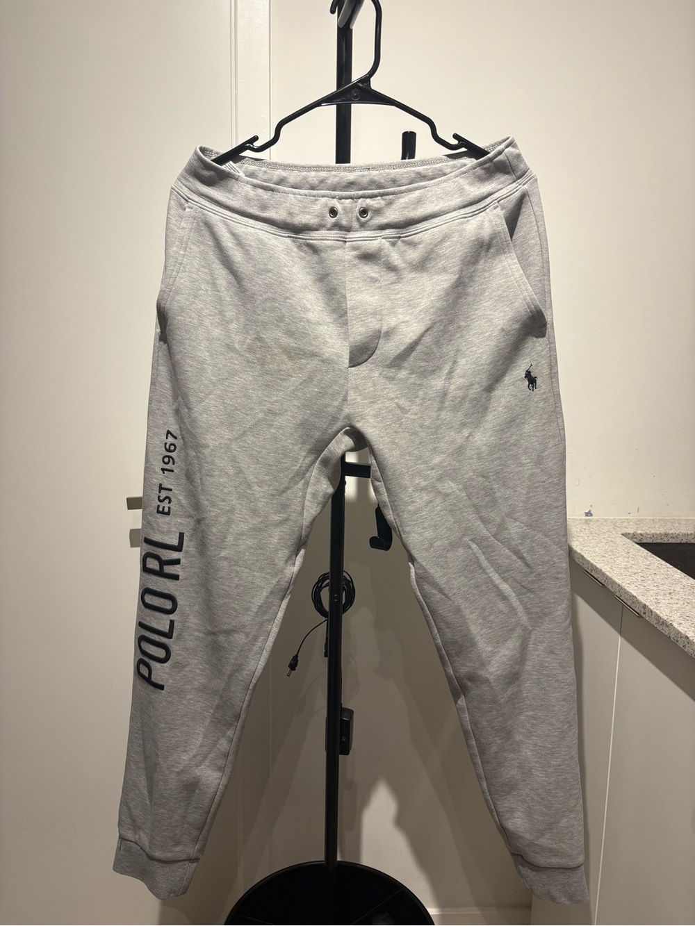Ralph Lauren Light Gray Logo Joggers with Side Script